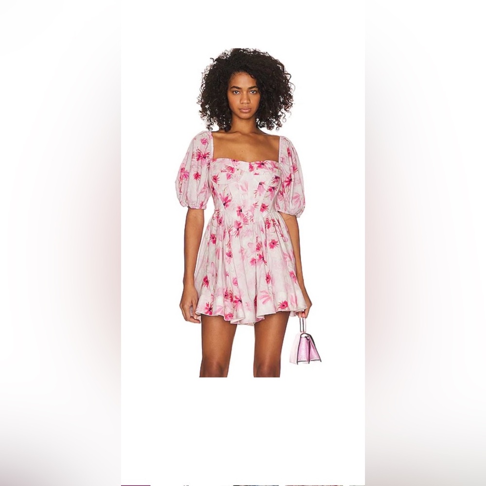 Bardot Pink Floral Puff Sleeve Mini Dress